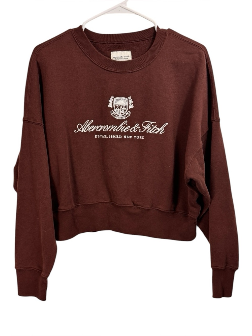 Abercrombie & Fitch Cropped Crewneck Sweatshirt Size Medium Brown Collegiate